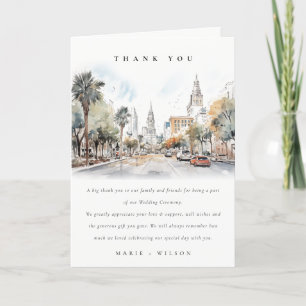 Chic Orlando Florida Skyline Watercolor Wedding Thank You Card