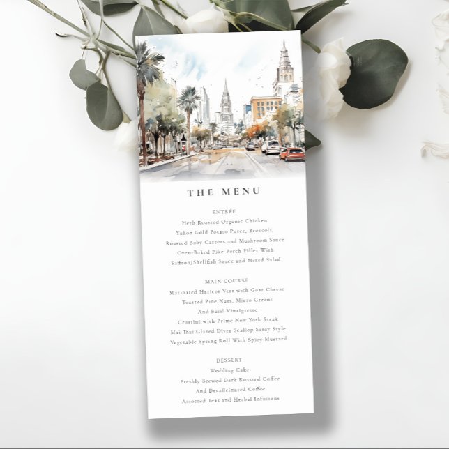 Chic Orlando Florida Skyline Wedding Menu Card (Creator Uploaded)
