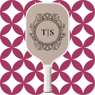Chic Ornate Circle Monogram Vintage Custom Initial Pickleball Paddle