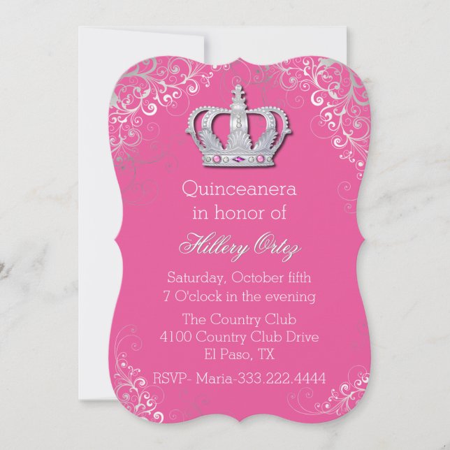 Chic Ornate Crown Quinceanera Invitation (Front)