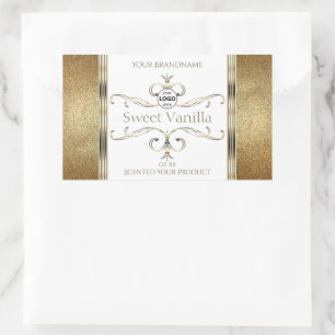 Chic Ornate Gold Glitter White Product Labels Logo