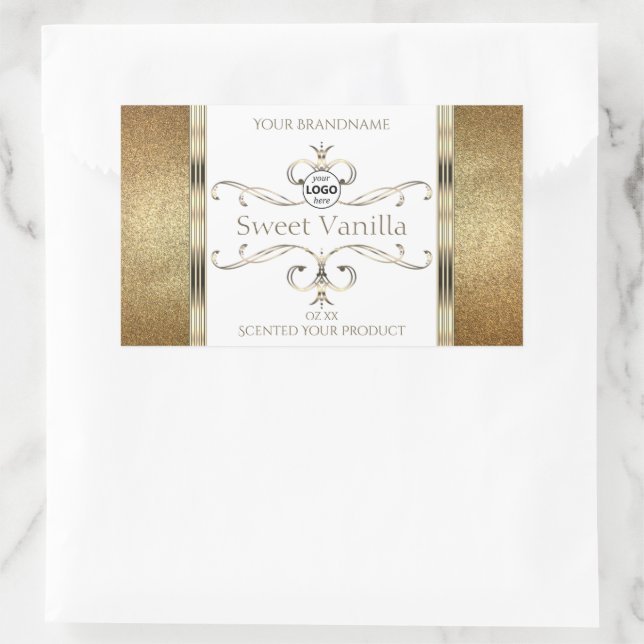 Chic Ornate Gold Glitter White Product Labels Logo (Bag)
