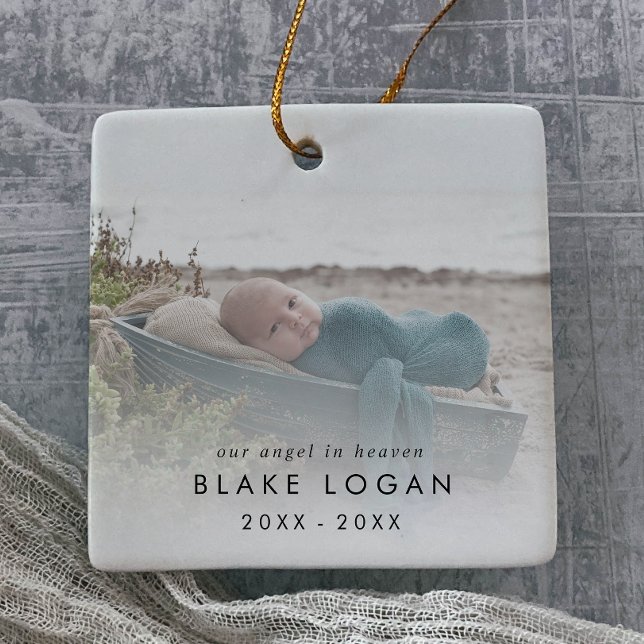 Chic Our Angel In Heaven Baby Photo Memorial Ceramic Ornament (Creator Uploaded)