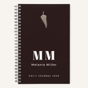Chic Oxblood Red Botanical Fern Custom Name Diary Notebook