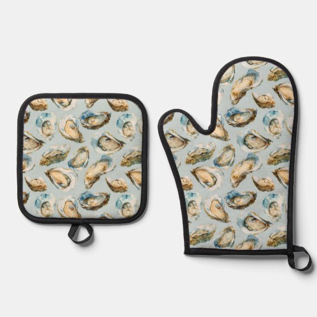 Chic oysters pattern  oven mitt & pot holder set (Front)