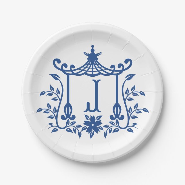 Chic Pagoda Monogram J Paper Plate (Front)