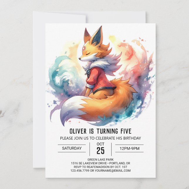 Chic Painted Fox Birthday Invitation (Front)