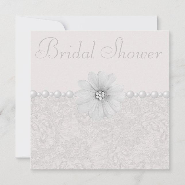 Chic Paisley Lace, Flowers & Pearls Bridal Shower Invitation (Front)