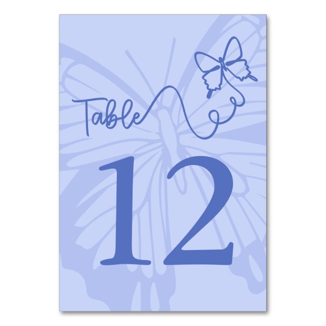 Chic Pale Blue Butterfly Garden Wedding Table Number (Front)