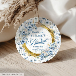 Chic Pale Blue Gold Wild Flowers Bridal Shower   Favour Tags