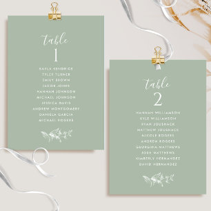Chic Pale Green Seating Plan Cards w/ Guest Names