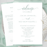 Chic Pale Green Watercolor Frame Wedding Program<br><div class="desc">Elegant pale green Wedding program featuring delicate pale green watercolor border stripes framing your wedding program details. Ability to make text changes and adjustments by selecting customise further. Front with wedding ceremony details, back with wedding party names and thank you message for your guests or any other text you like,...</div>
