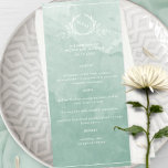 Chic Pale Green Watercolor, Monogram Wedding Menu<br><div class="desc">Delight your guests with this beautiful pale green watercolor wedding menu, featuring elegant hand drawn botanical monogram with couples initials over exquisite watercolor wash background in a beautiful blend of pale green, mint green and sage hues. Easy to fill in template with your details and menu and order your prints!...</div>