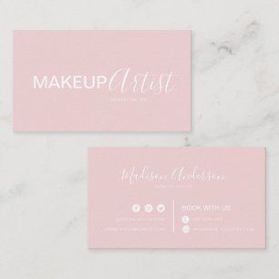 Chic Pale Pink and White Makeup Artist Business Card