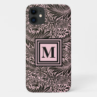 Chic Pale Pink Botanical foliage Pattern Monogram