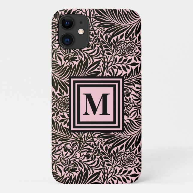 Chic Pale Pink Botanical foliage Pattern Monogram Case-Mate iPhone Case (Back)