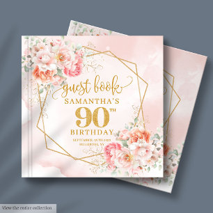 Chic Pale Pink Gold Floral 90 Birthday Guest Book