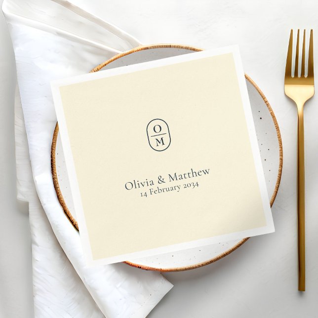 Chic Pale Yellow Modern Wedding Monogram Wedding Napkin (Creator Uploaded)