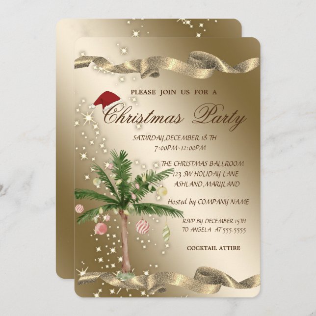 Chic Palm Christmas Tree Corporate Christmas Party Invitation (Front/Back)