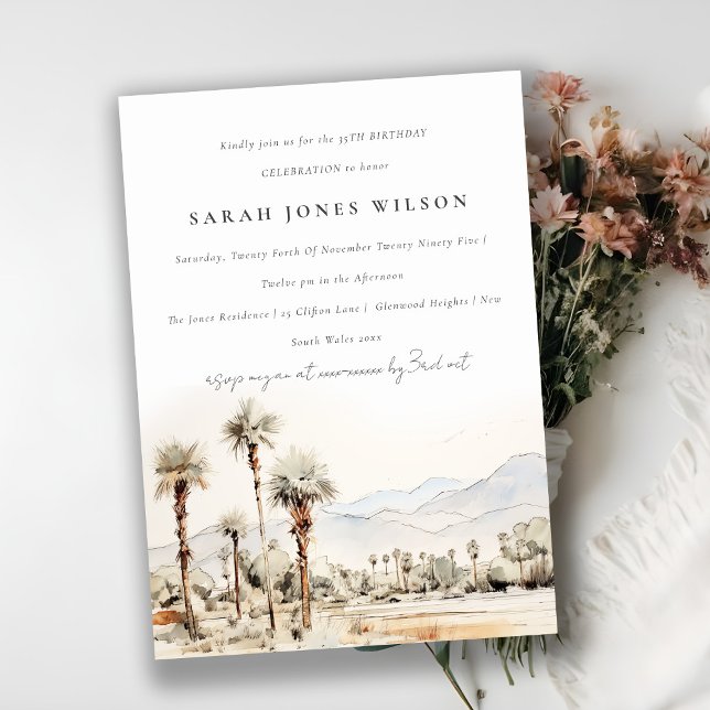 Chic Palm Springs California Watercolor Birthday Invitation (Creator Uploaded)