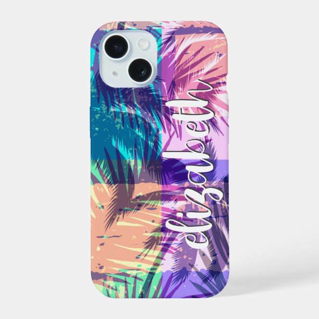 Chic Palm Tree Collage iPhone 15 Case (Back)