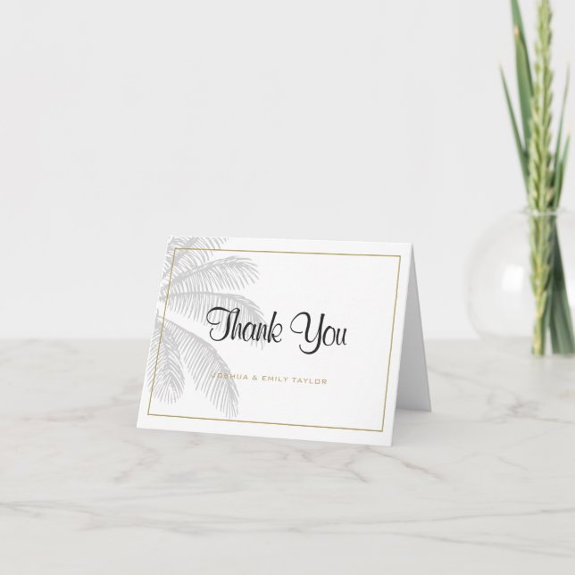 Chic Palm Tree & Gold Custom Wedding Thank You Card (Front)