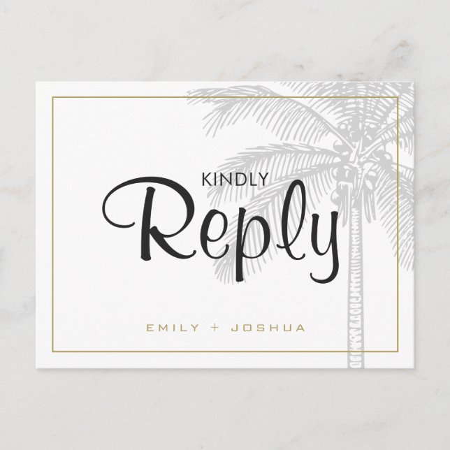 Chic Palm Tree & Gold Wedding RSVP Custom Invitation Postcard (Front)