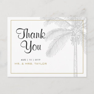 Chic Palm Tree & Gold Wedding Thank You Postcard