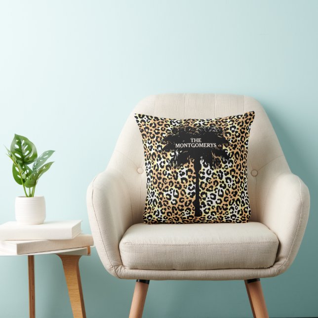 Chic Palm Tree on Leopard Print Cushion (Chair)