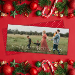 Chic Panoramic Simple Minimalist 1 Photo Christmas Holiday Card<br><div class="desc">This modern holiday photo card features a full frame (aka full-bleed) horizontal photo and the EDITABLE greeting "Happiest Holidays". The design is minimal yet elegant. On the back you will find a simple red and white dot pattern. You can customise this design further by adding another photo and/or additional text...</div>