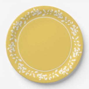 CHIC PANTONE 2017_PRIMROSE YELLOW/WHITE LEAVES PAPER PLATE