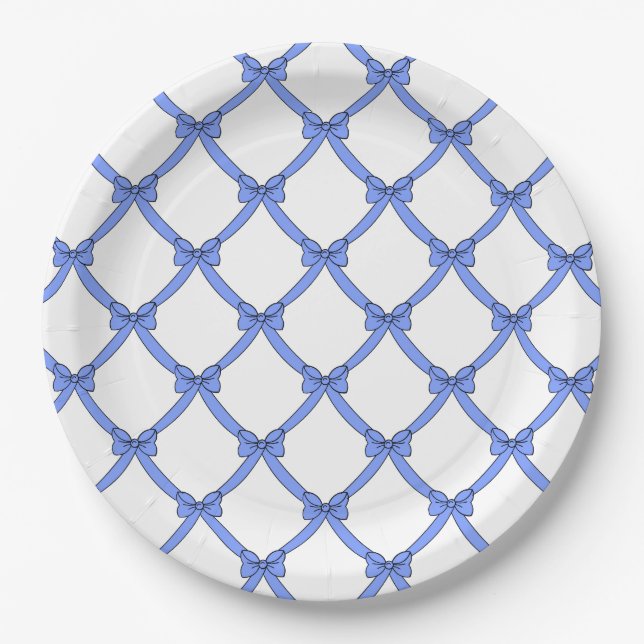 CHIC PAPER PLATE_GIRLY PERIWINKLE BLUE BOWS PLATE (Front)