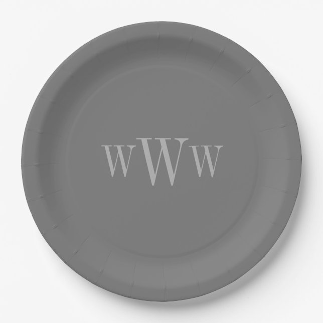 CHIC PAPER PLATE_GRAY SOLID/MONOGRAM PLATE (Front)