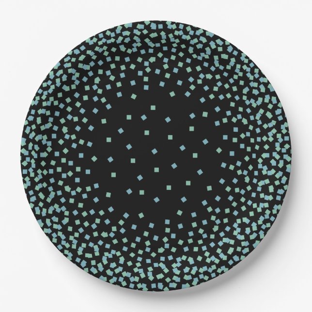 CHIC PAPER PLATE_MINT/LG BLUE/BLACK CONFETTI PLATE (Front)