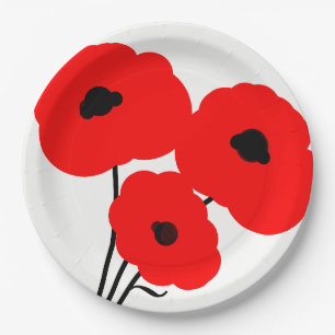 CHIC PAPER PLATE_MOD RED POPPIES PAPER PLATE