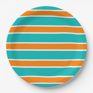 CHIC PAPER PLATE_TURQUOSIE/ORANGE STRIPES #6 PLATE