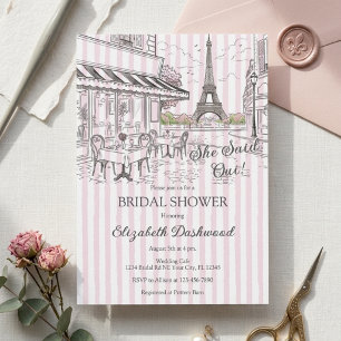 Chic Paris Cafe Pink White Stripes Bridal Shower Invitation