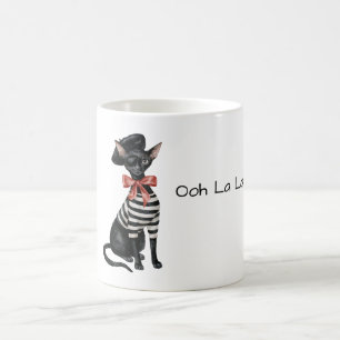 Chic Paris Cat Red Bow Black White Stripes Coffee Mug