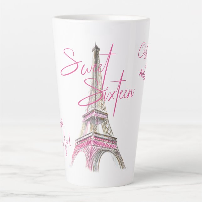 Chic Paris Eiffel Tower Personalised Sweet Sixteen Latte Mug (Front)