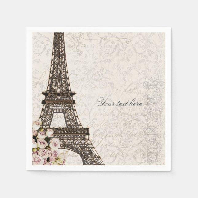 Chic Paris Eiffel Tower & Roses Elegant Party Napkin (Front)