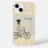 Chic Paris Girl Riding Bike Dotty Personalised