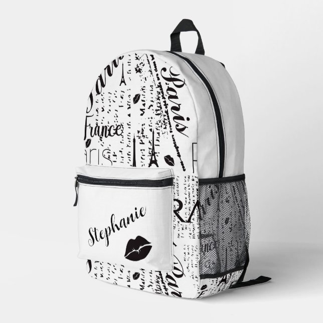 Chic Paris-Inspired with Bold Graphic Accents Printed Backpack (Back Corner Right)