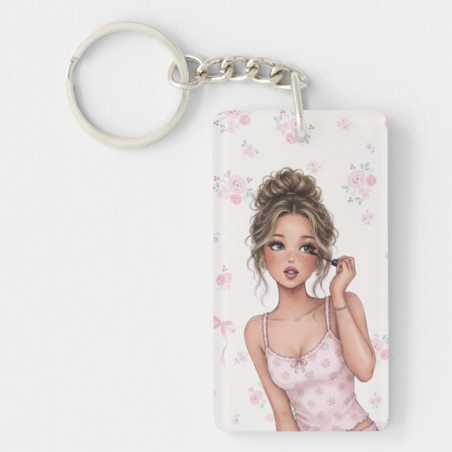 Chic Paris Pink Ballet Girly Wall Art Set Key Ring (Front)