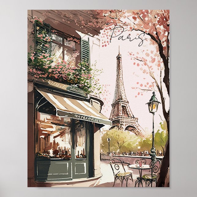 Chic Parisian Cafe Eiffel Tower Paris France Shop Poster (Front)