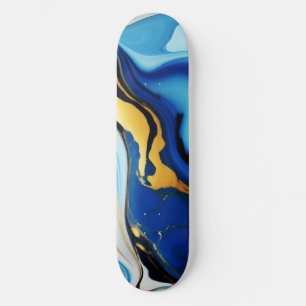 Chic Pastel blue gold Faux Marble Skateboard