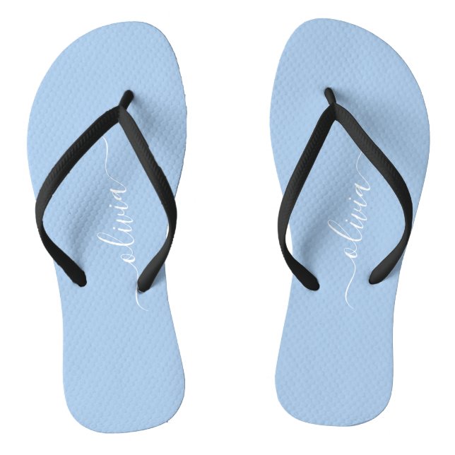 Chic pastel blue  minimalist monogram Flip Flops (Footbed)