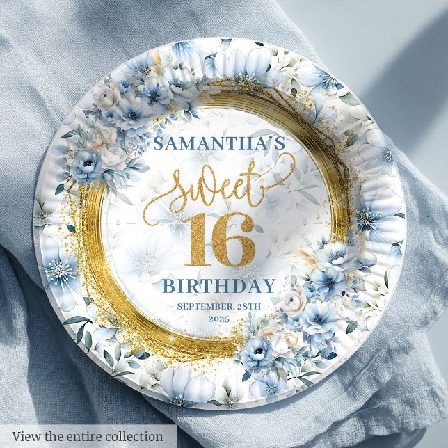 Chic Pastel Blue Sweet Sixteen Gold Glitter Plates (Chic Pastel Blue Sweet Sixteen Gold Glitter Plates)