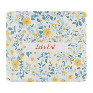 Chic Pastel Blue & Yellow Flowers "My Lovely Mum" Cutting Board