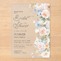 Chic Pastel Blush White Blue Floral Bridal Shower