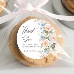 Chic Pastel Blush White Blue Floral Bridal Shower Classic Round Sticker